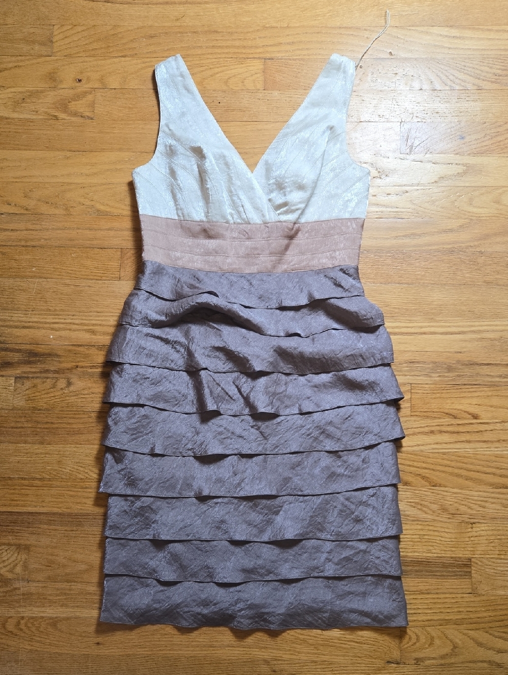 Adriana Papell shimmer ruffle occassion dress